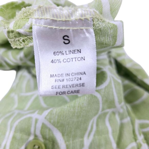 Harve Benard Small Light Green & White Linen Button Up 3/4 Length Sleeve Blouse - Picture 8 of 9